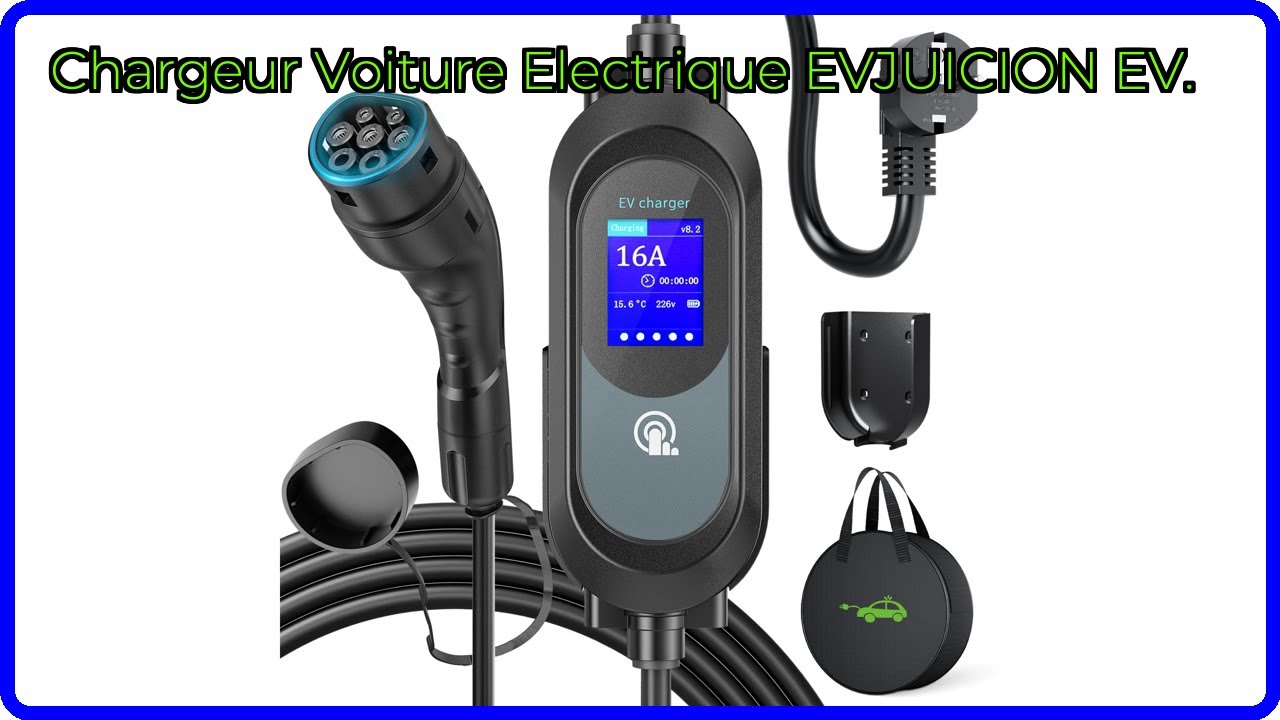 EVJUICION Chargeur Voiture Électrique Portable 3.68kW 16A Type 2 – Câble 6m, IP67, LED Intelligent – Compatible Tesla Model 3/Y, VW ID.3/ID.4, Volvo, Audi