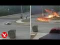 Biker and children have miracle escape after motorcycle explodes in crash