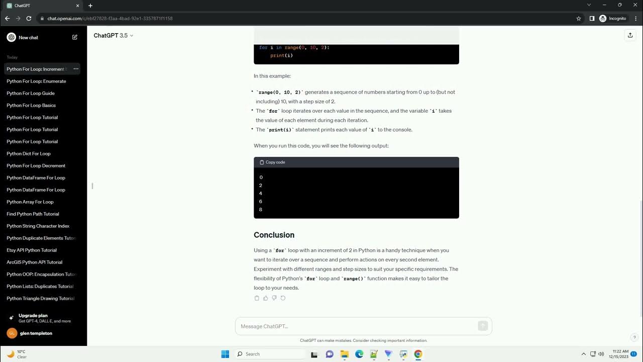 for loop in python increment by 2 - YouTube
