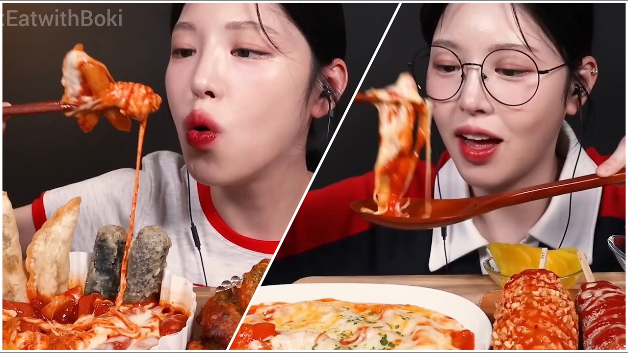 Mukbang spicy tteokbokki cheese crunchy fried chicken & corndog big bites asmr compilation voll 58