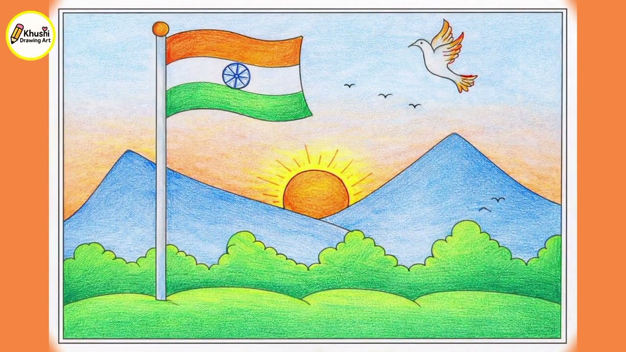 Republic Day Drawing 🇮🇳 | 26 January Drawing Easy | Indian Flag Scenery Drawing
