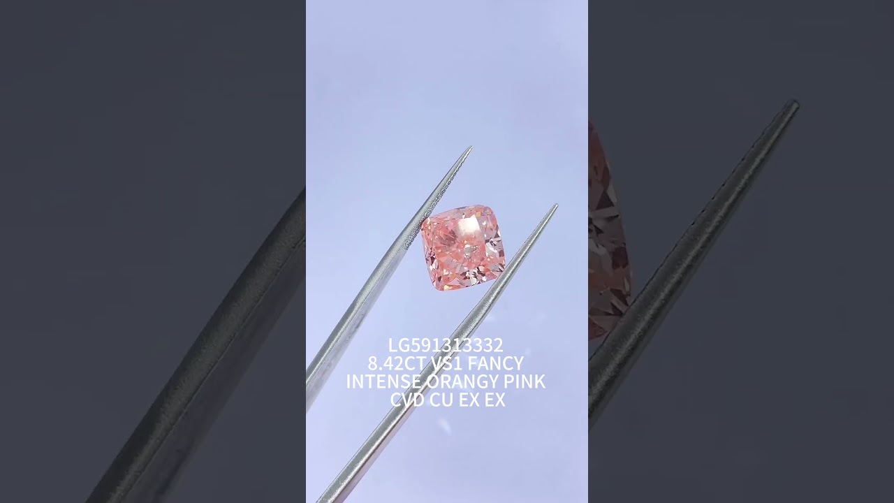 8.42CT VS1 FANCY INTENSE ORANGY PINK CVD CU EX EX Lab Made Pink