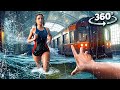 360° TRAIN STATION FLOOD 1 - Escape Tsunami Wave with Girlfriend VR 360 Video 4k ultra hd