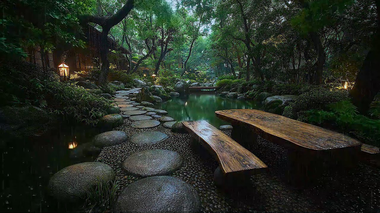 Discover Peaceful Sleep with Rain in Japanese Courtyard 🏰 Sleep Peacefully with Rain