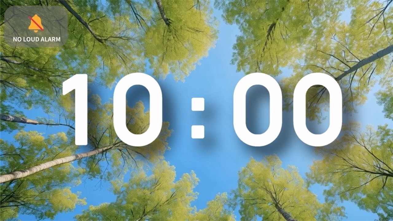 10 Minute Timer with Relaxing Music for Classroom — Calm Ambient Piano Forest Scene — NO LOUD ALARM