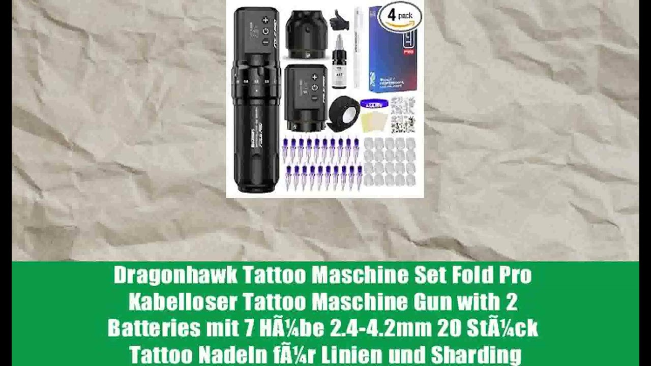 Dragonhawk Tattoo Maschine Set Fold Pro Kabelloser Tattoo Maschine Gun with 2 Batteries mit 7