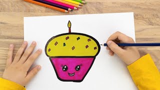 Draw a Cupcake Step By Step || How to Draw a Cute Cupcake Easy Step By Step For Kids🧁