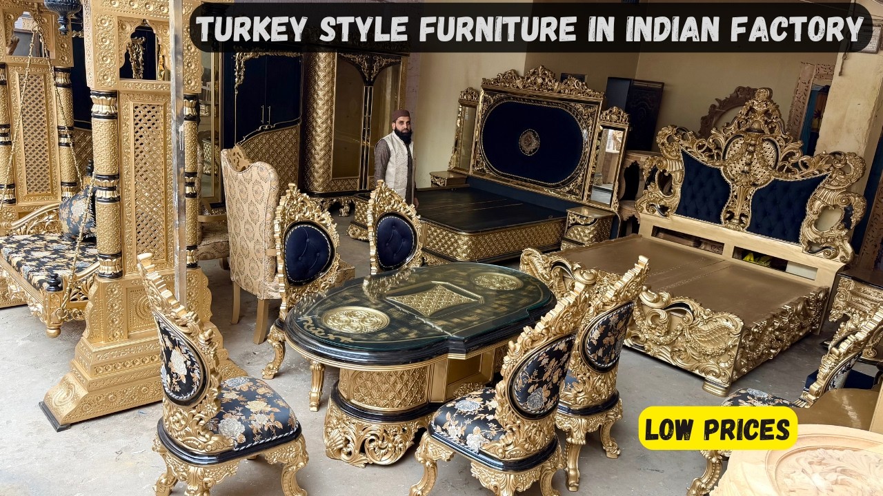 100% Made in India Turkey style Carving Furniture in Top Quality Teakwood Royal Bed Sofa Set Factory