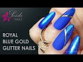 Royal Blue Gold Glitter Nails