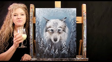 Learn How to Paint ARCTIC WOLF with Acrylic - Paint and Sip - Winter Animal Step by Step Tutorial