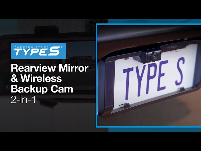 TYPE S | Portable Car License Plate Backup Camera Bluetooth Mirror with  Solar Powered, Rearview Mirror, Split-Screen, Wireless Button Control,  Extra