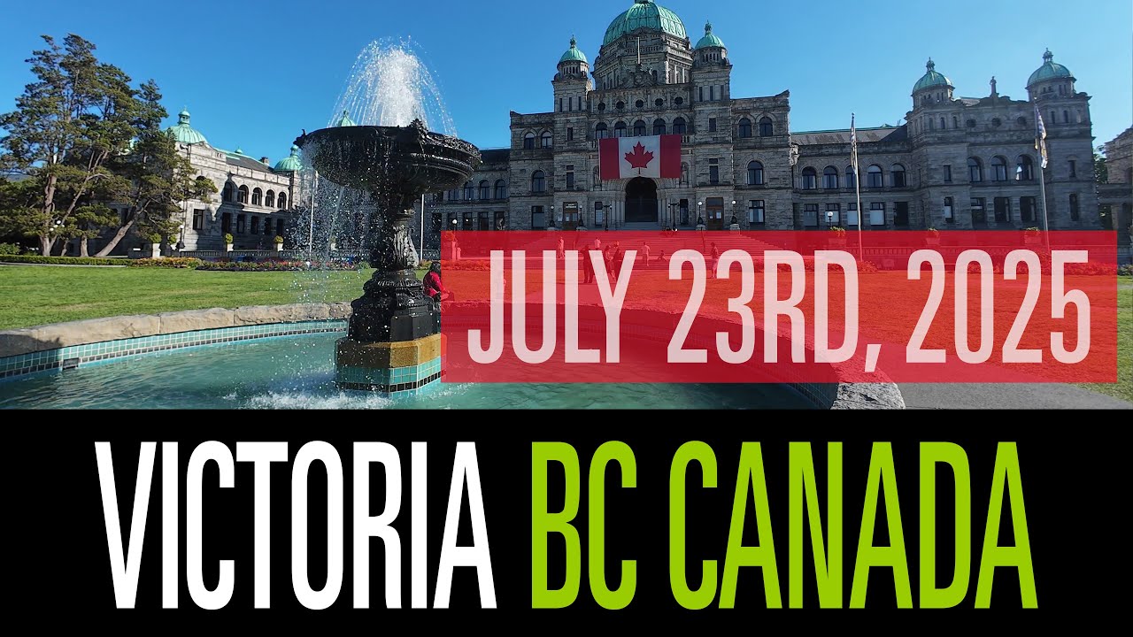 Downtown Victoria Summer Walk to Legislature Fountain | Empress Hotel & Tourists | July 23, 2025