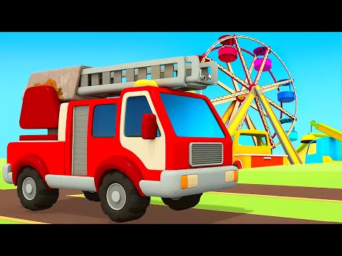 A fire truck & police car at the amusement park for kids. NEW EPISODE Helper cars cartoons for kids.