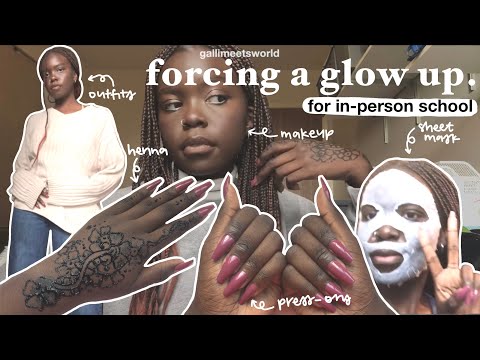 forcing a GLOW UP for in person school // braids, press-on nails, henna, sheet masks, cute outfits