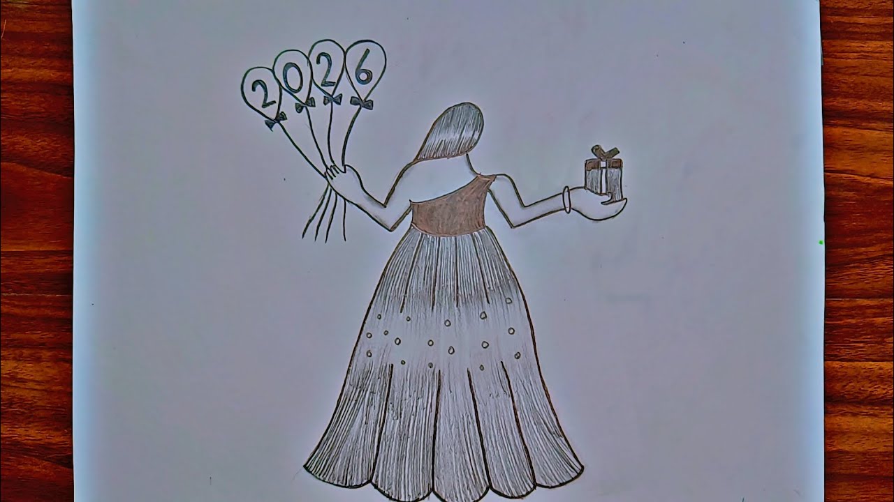 How To Make New Year Girl Drawing || New Year Drawing || Girl Drawing For New Year 
