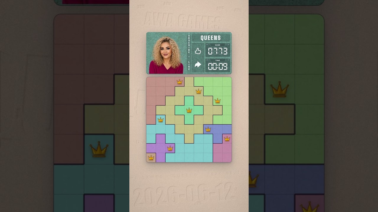 LinkedIn Queens #773 solved board for June 12, 2026, 9x9 grid