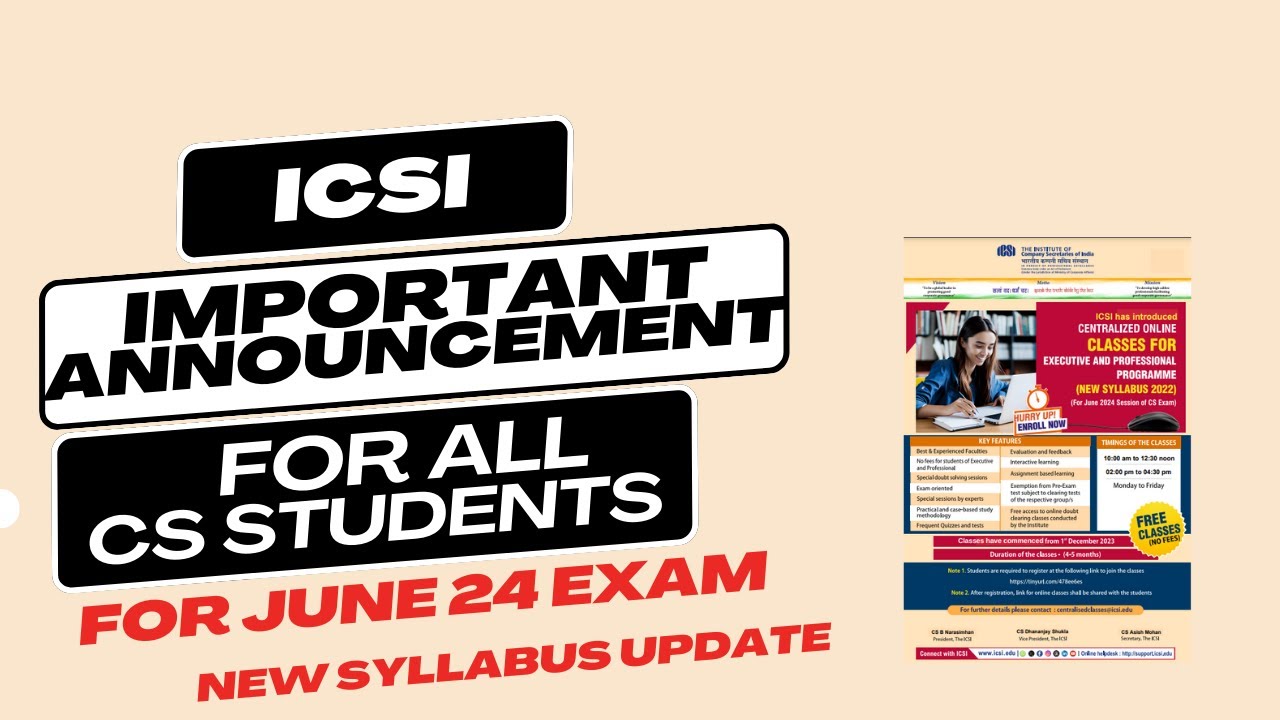 Icsi Updated Module icsi important announcement for all cs students for june 2024 exam ...