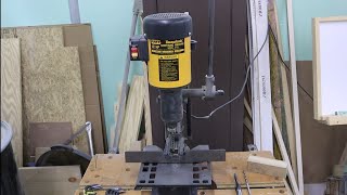 Hollow chisel mortiser set up