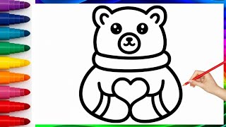 Cute Teddy Bear Drawing &amp; Coloring for Beginners | Kids Art Tutorial #drawing #video #art #howtodraw