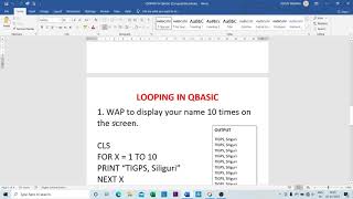 VII: Ch-9: Looping Statements- The FOR ..... NEXT LOOP.