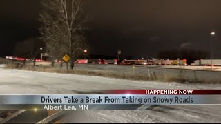 Snow causes difficulties for truck drivers stopping in Albert Lea