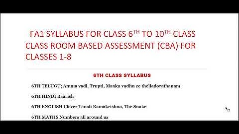 AP FA1 SYLLABUS FOR CLASS 6TH TO 10TH CLASS 2022 | CLASS ROOM BASED ASSESSMENT (CBA) FOR CLASSES 1-8