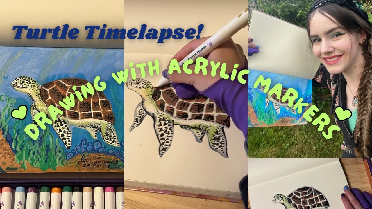 Turtle Timelapse 🐢💚Painting w/ARRTX Acrylic Markers - Original Art Process by Juliray/Julia Torrance