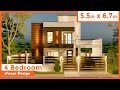 4 Bedrooms Modern House Design with roof deck 5.5 by 6.7 meters (18 by 22ft),  (86 sq mt /926 sq ft)