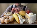 【咀嚼音】まるごとバナナ、マリたま、ふわふわドーナツ、苺ショートケーキ、もっちわを食べた。/과자를 먹는 소리/The sound of eating dessert【ASMR】【食べる】
