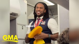 Flight attendant captures passengers’ attention with epic lip sync