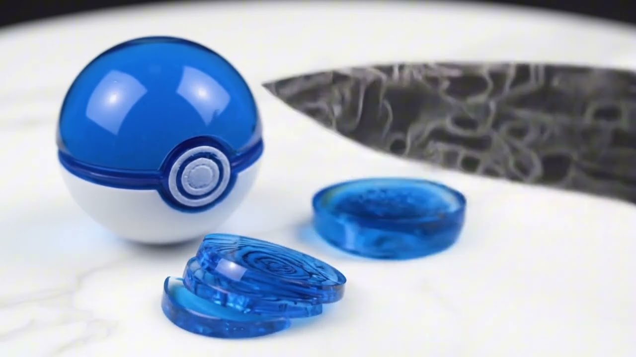 Cutting a ruby glass Pokéball 😍 Pure ASMR crackle! 