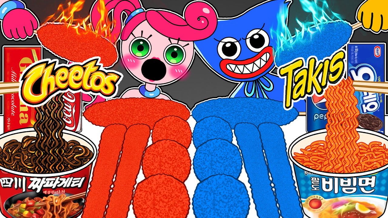 Mommy Long Legs VS Huggy Wuggy Red VS Blue FOOD MUKBANG Animation 