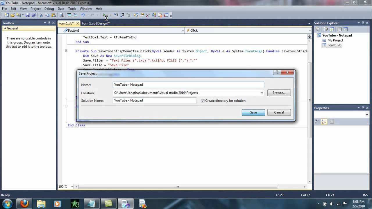 คู่มือ visual studio 2010 ภาษา ไทย  2022  Visual Basic 2010 Tutorial - Notepad