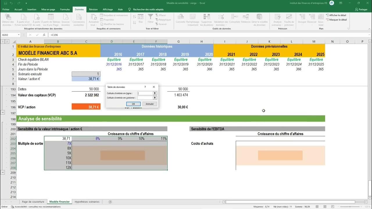 Calculs de la sensitivity analysis (analyse de sensibilité) dans Excel IFE YouTube