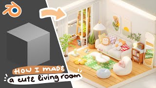 Cute isometric living room made in Blender - 3D modeling timelapse - Part 1