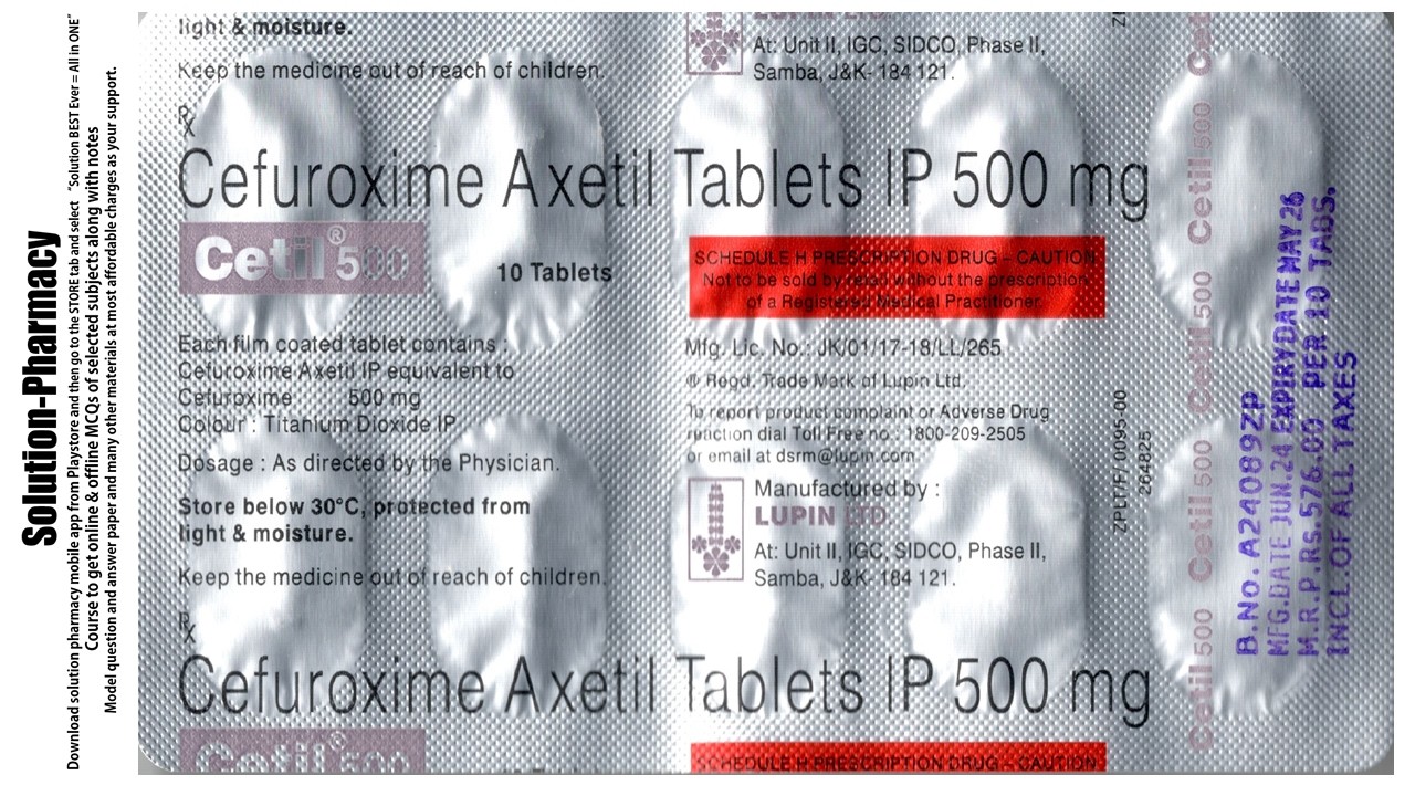 Cetil 500 Tablet | Cefuroxime | Treating Bacterial Infection in Body After Surgery + Others