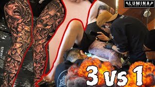 HE BACK FOR MORE PAIN ?!!! GANGBANG 3 ARTIST FULL LEG TATTOO