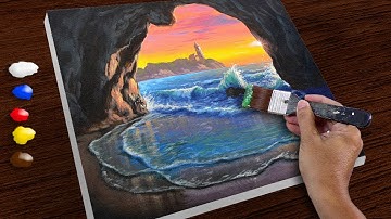 How to Paint a Beach Cave in Acrylics / Time-lapse / JMLisondra