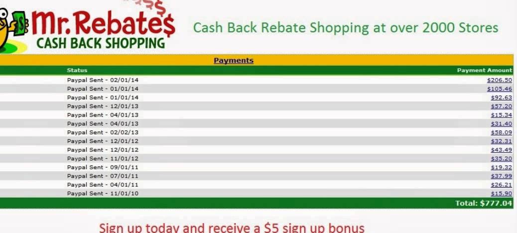 Cash back rebate shopping over 2000 stores