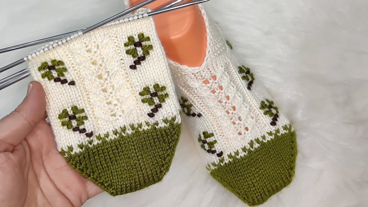 Dolamalı yonca desenli ajurlu beşşiş patik yapılışı #knitting #beşşişpatik #beşşiş #keşfet