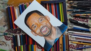Will Smith Realistic Premium Color Pencil Potrait with time lapse