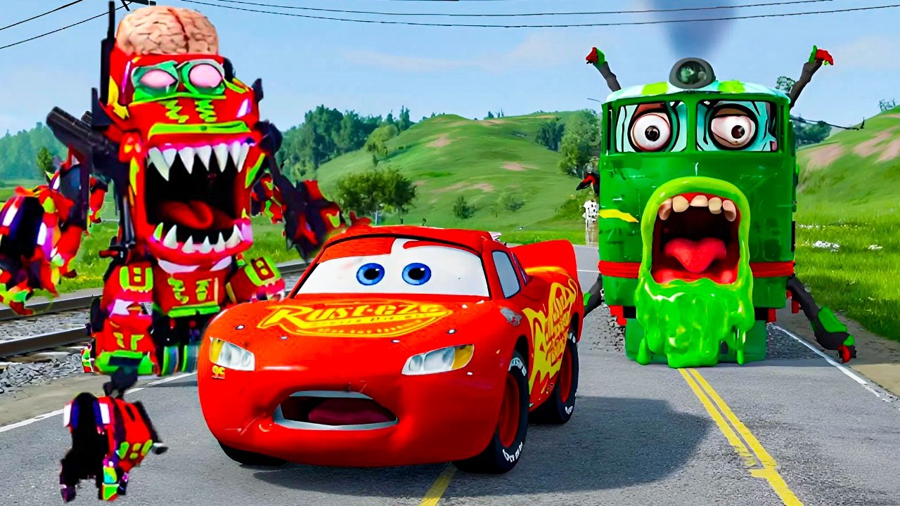 Эпический побег Молнии Маккуина от больших и маленьких зомби-роботов #34