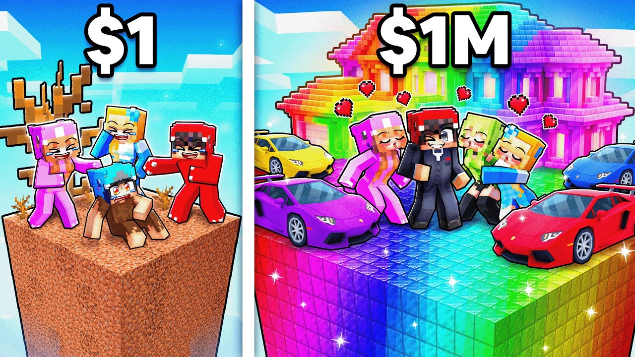 Surviving on POOR To RICH ONE CHUNK in Minecraft With Crazy Fan Girls!