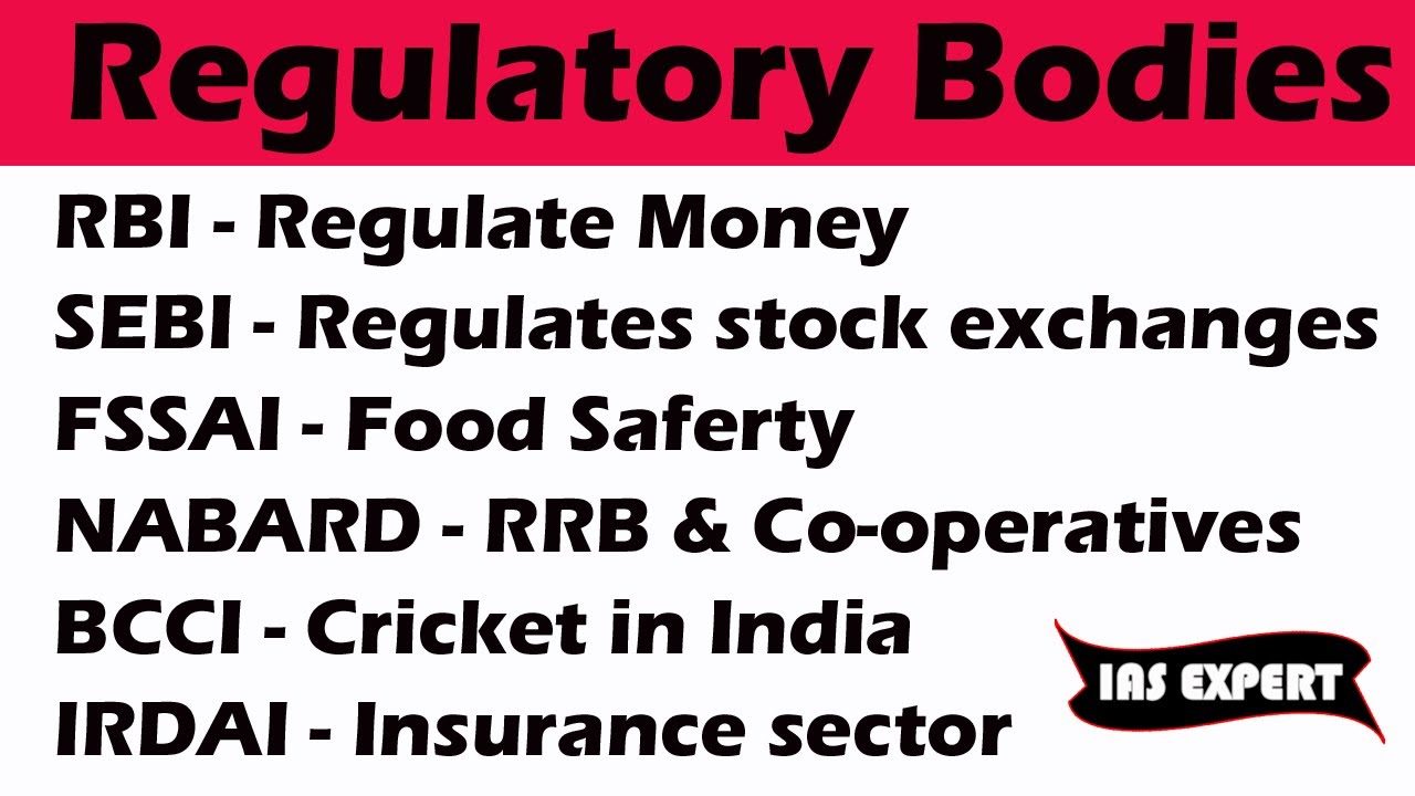 Regulatory Bodies In India ( RBI, SEBI, IRDAI, BCCI, IBBI, NABARD, FSSAI) YouTube