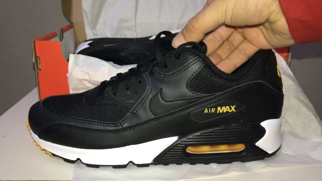 Nike Air Max 90 Essential Black / Amarillo Anthracite Unboxing and On feet  - YouTube