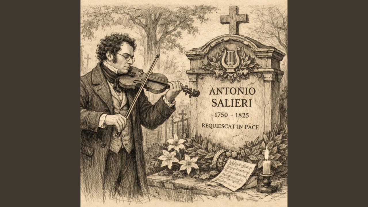 Franz Schubert trauert am Grab von Salieri