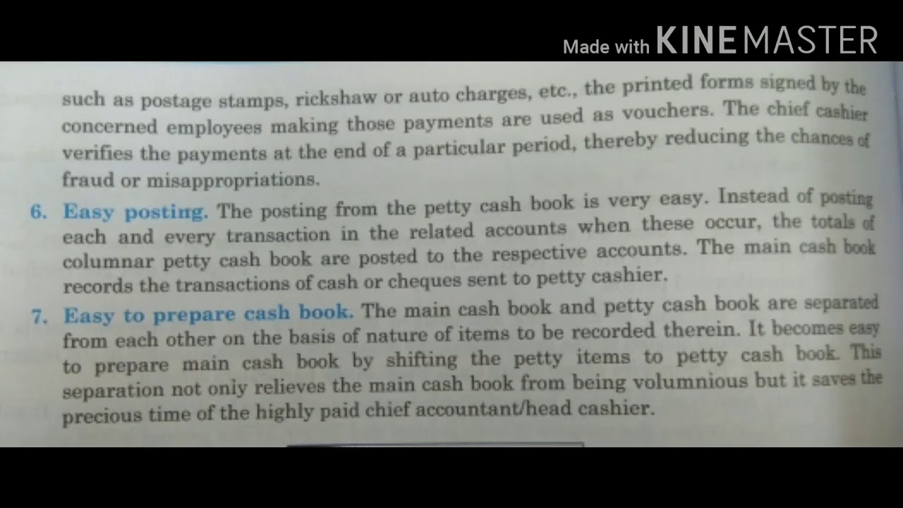 Petty Cash Book - meaning , features, advantages ,types with format Class-11th