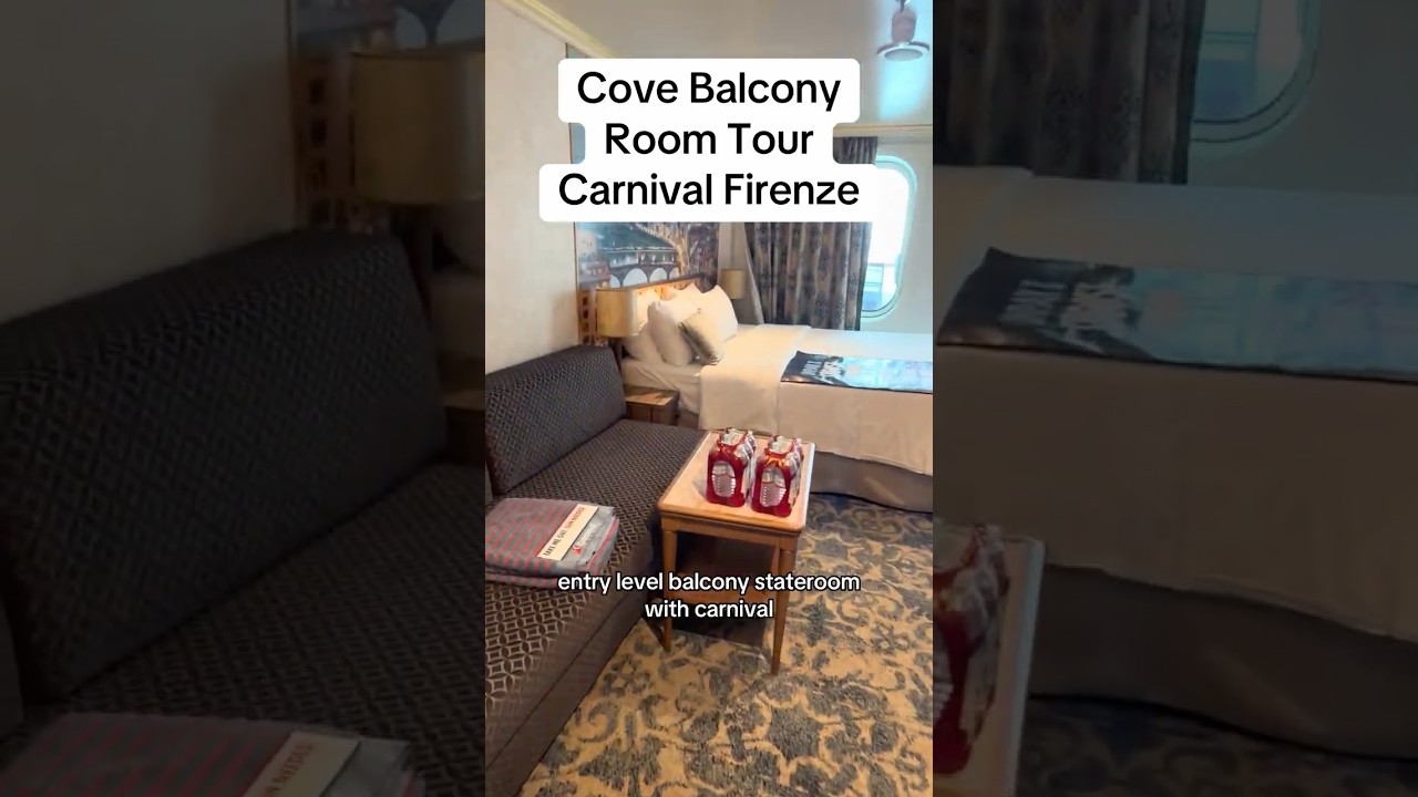 Room tour video of a Cove Balcony Stateroom onboard the Carnival Firenze.