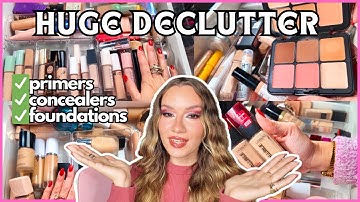 HUGE MAKEUP DECLUTTER 2025💜| Primers, Foundations, Concealers