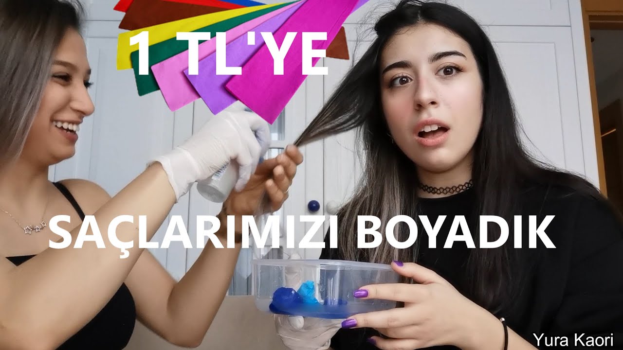 Krepon Kagidiyla Saclarimizi Boyadik 1tl Ye Evde Sac Boyama Gecici Youtube